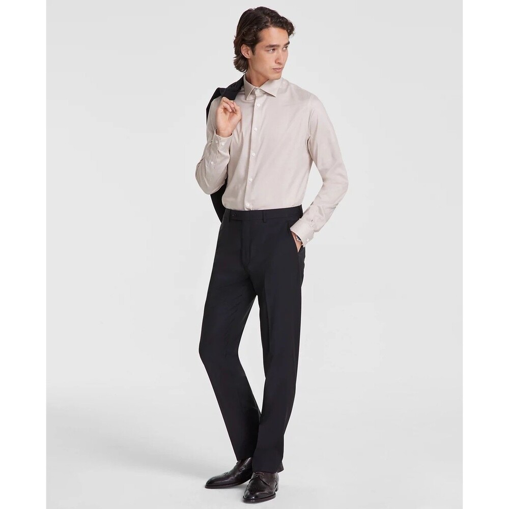 $200 NEW CALVIN KLEIN MENS 38X32 SOLID BLACK SLIM TROUSERS DRESS PANTS SLACKS